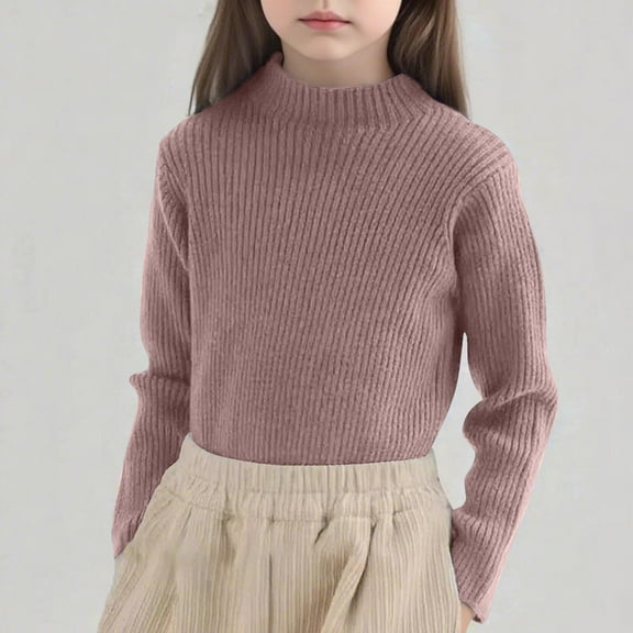 Girl's Mock Turtleneck Sweater Ribbed Knit Long Sleeve Pullover Soft Stretch Slim Fitted Pullover Tops for 2-13 Years