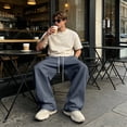 thumbnail image 7 of GrmtClth Mens indoor home lounge pants natural soft drape design oversized wide leg casual trousers relaxed comfortable all day wearing Dark Gray XL, 7 of 7