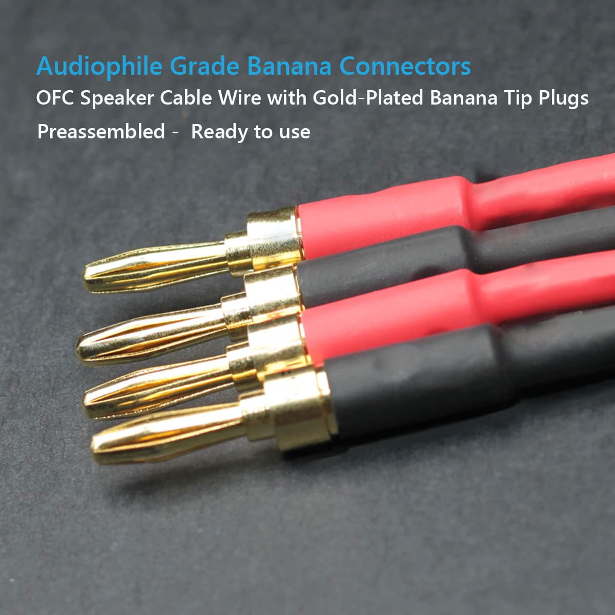 UCINNOVATE 2 Pack High-End OFC HiFi Speaker Cable with Banana Plugs, Gold-Plated Banana Tips Male to Male 600 Strand 14 AWG for Home Theater (2m/6.56FT)
