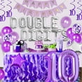 thumbnail image 3 of Purple 10th Birthday Decorations for Girls, Double Digits Birthday Supplies - Happy Birthday Banner Number 10 Foil Balloons Cake Topper Hanging Swirls for 10th Birthday Party, 3 of 6