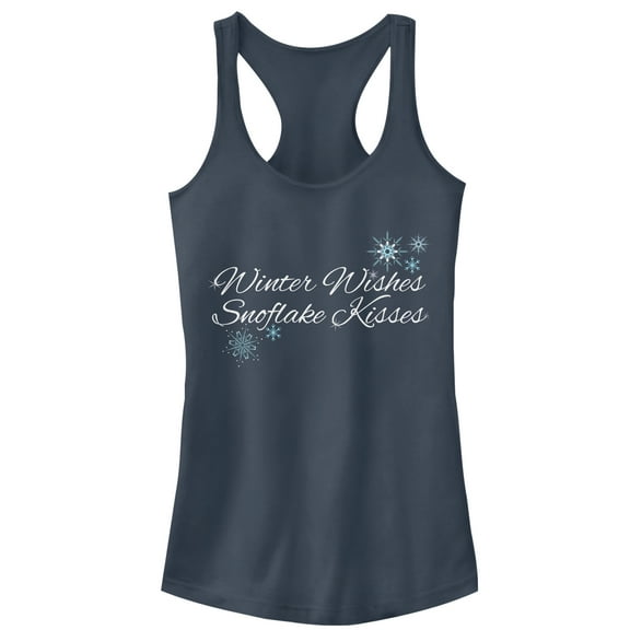 Junior's CHIN UP Winter Wishes & Snowflake Kisses  Racerback Tank Top Indigo Large