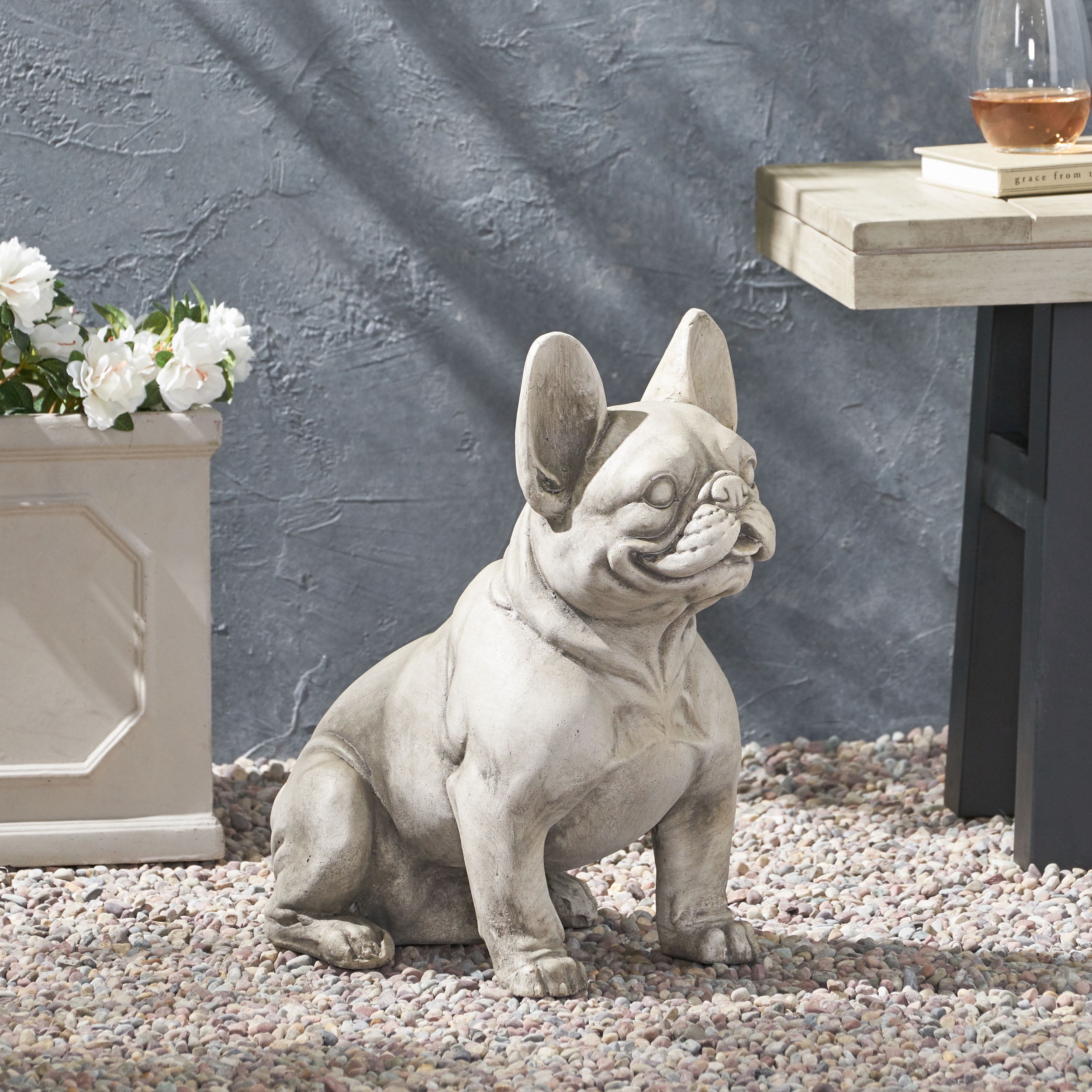 LiviNest French Bulldog Garden Statue: 100% Ready-to-Enjoy Outdoor Decor - Hand-Crafted Charm for Garden & Patio - Rustic White Lightweight Concrete Sculpture