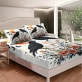 thumbnail image 4 of Halloween Raven Sheet Set Teens, Crow Bird Sheets Queen Size Moon Butterfly Bed Sheets Rustic Floral Hand Painted Fitted Sheet, White Orange And Black, 4 of 6