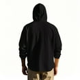 thumbnail image 5 of YaoYar Mens Cotton Linen Button Down Hoodies Fashion Casual Print Pocket Solid Hooded Long Sleeve Shirts, 5 of 5