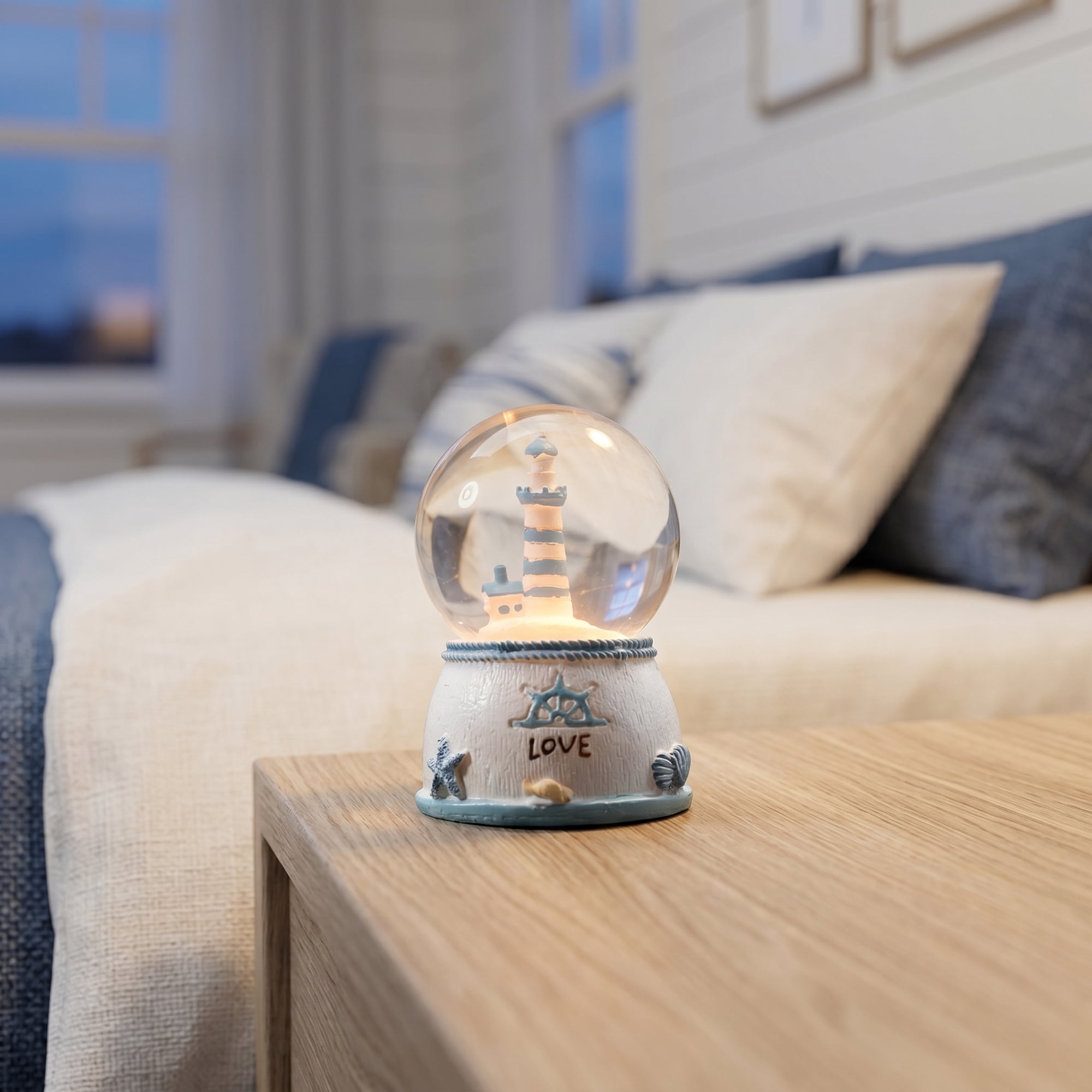 Unique Bargains LED Crystal Ball Mini Resin Figurine Snow Globe White 1.8" x 1.8" x 2.7"