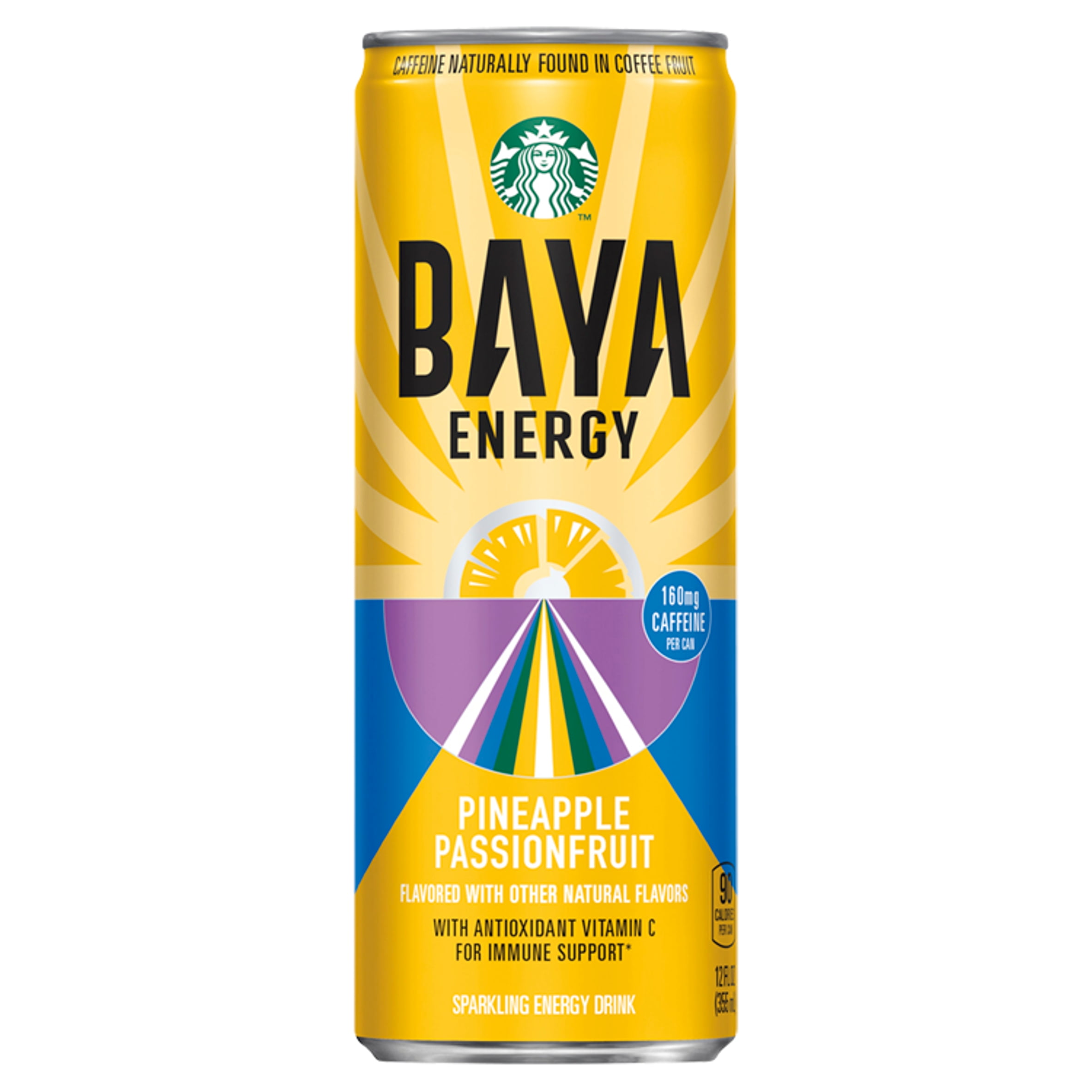 Starbucks BAYA Sparkling Energy Drink, Pineapple Passionfruit, 12 oz Sleek Cans