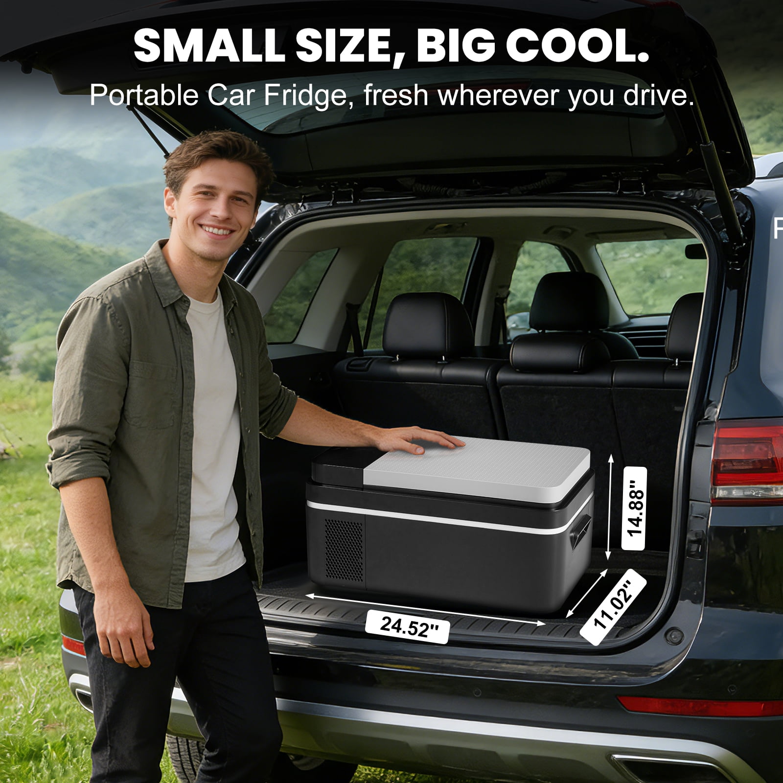 JIOABL 22QT Car Refrigerator, Portable Freezer with -4°F~68°F Adjustable Range, for Travel, Camping, Truck, 12V/24V DC