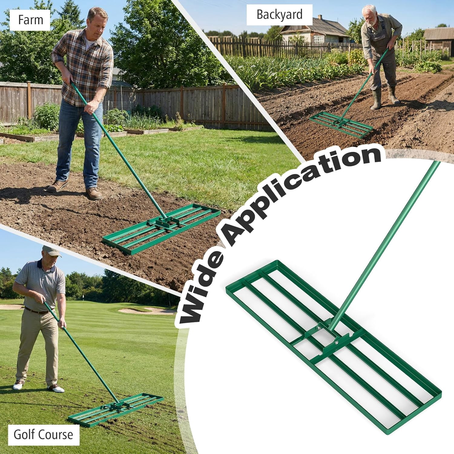 Lawn Leveling Rake, Heavy-Duty Iron Yard Leveler with 36"x9.8" Blade, 75" Adjustable Handle, Effort-Saving Lawn Tool for Backyard, Garden, Golf Course, Soil Smoothing, Topsoil & Fertilizer
