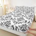 thumbnail image 3 of Homewish Vintage Western Damask Twin Sheet Sets for Adult, White Black Flower Print Twin Fitted Sheet, Boho Mandala Flat Sheet, Luxury Bedroom Decor, 3-Piece, 3 of 7