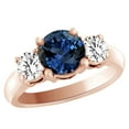 thumbnail image 2 of AFFY (1.55ct) Simulated Blue Sapphire & White Diamond Three Stone Engagement Ring In 14k Rose Gold With Ring Size 7.5, 2 of 2