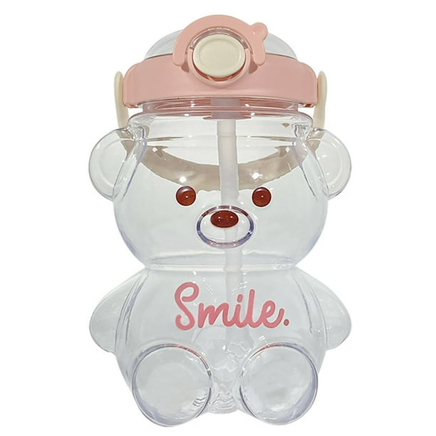 Tetera De Oso Bear Cup Botella De Vaso Con Pajita De Gran Capacidad Con Cinturón (1000 Ml Transparente)
