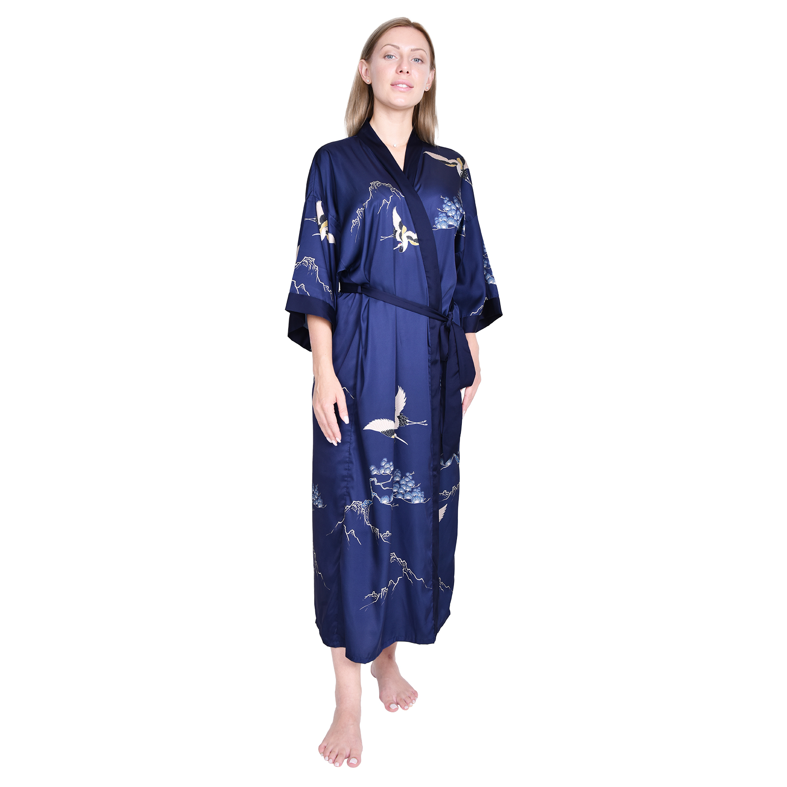 LOFIR Womens Long Silk Kimono Robes, Satin Silky Bathrobe Robe Soft Floral Bridesmaid Robes for Women, Ladies Sleepwear