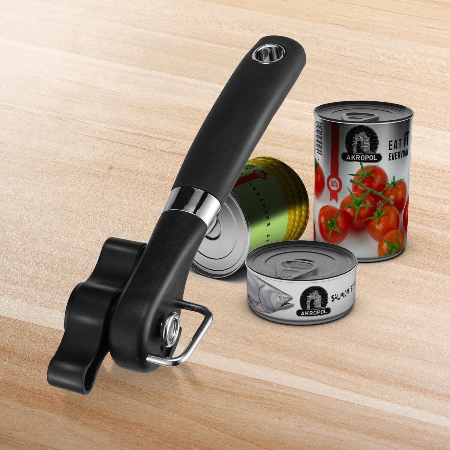 Manual Tin Can Opener Safe Cut Lid Smooth Edge Side Stainless Steel Tools Black