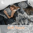 thumbnail image 4 of Abstract Flowers Ethnic Bedding Duvet Cover Set Queen Size 4 Pieces Blue Wood Grain Bedding Set with Zipper Closure, 1 Comforter Cover 90x92 Inches 1 Flat Sheet & 2 Pillow Cases, 4 of 7