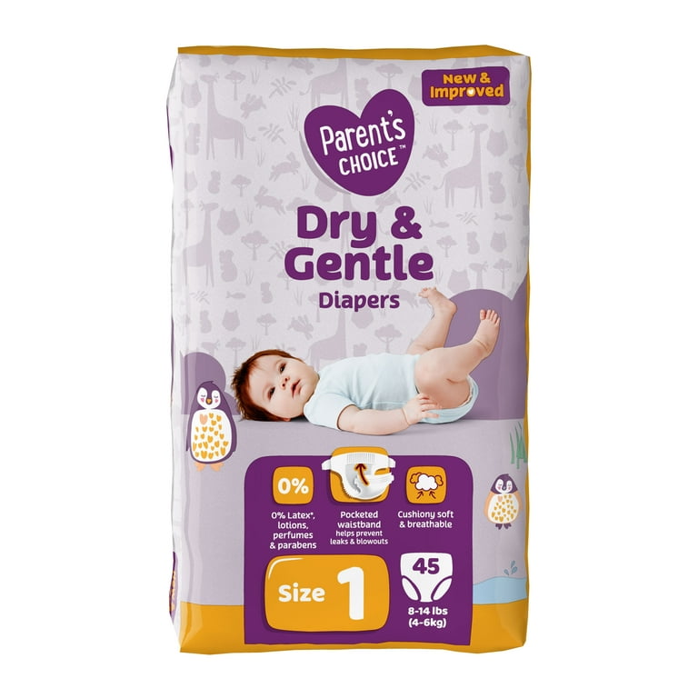 Parent's Choice Dry & Gentle Diapers Size 1, 45 Count (Select for