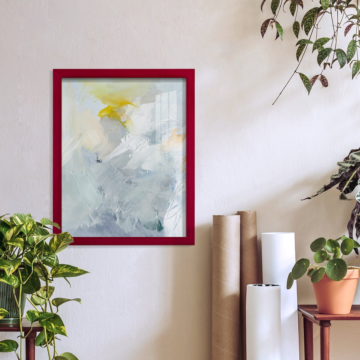 Canary and Sky II - Framed Print w/glass - Cherry Red