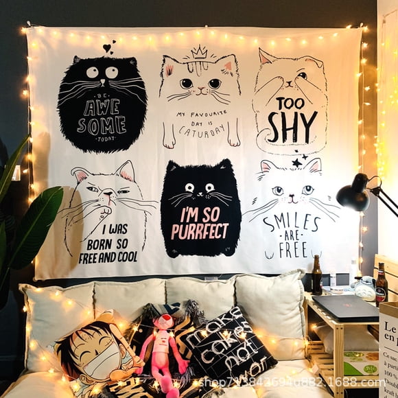 Nordic-style Instagram-worthy wallpaper with six cats, suitable for dorm room photos, made of thick velvet, 200x150cm.