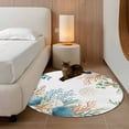 thumbnail image 2 of Round Rugs 3 Ft, Beach Coastal Non Slip Area Rugs for Kitchen Bedroom Entryway, Summer Nautical Coral Shell Botanical Washable Carpet Runner Rug Floor Mats for Bedroom Home Decor, 2 of 8
