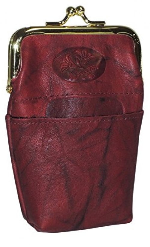 Womens Leather Framed Cigarette Case Wallet with Floral Emboss