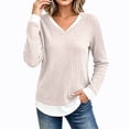 thumbnail image 6 of TEAJOPSUU Womens Layered V Neck Ribbed Top Long Sleeve Fall Shirts Relaxed Fit Casual Tunic Sweaters Blouses Beige, 6 of 8