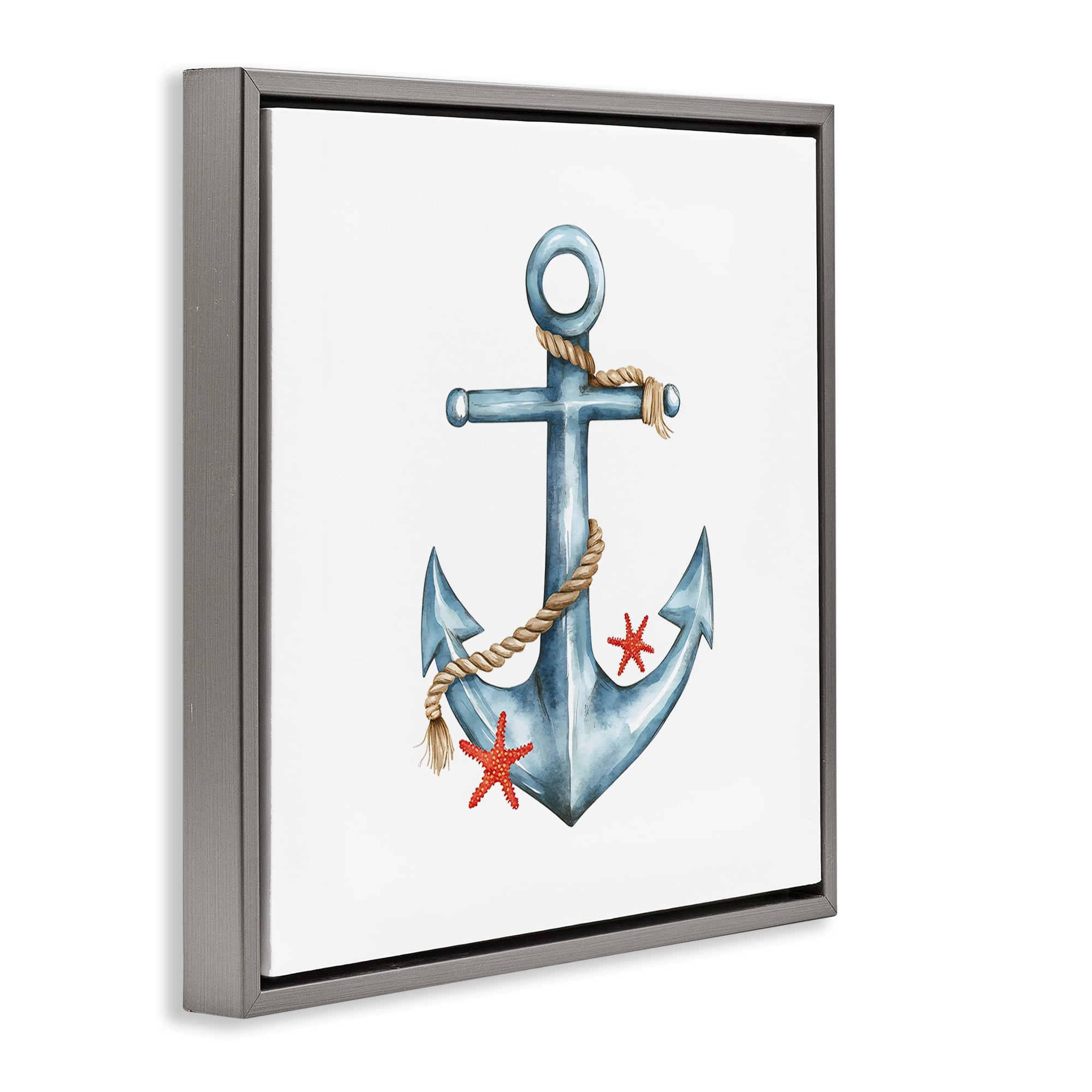 Stupell Industries Cute Sailor Anchor with Starfish Gray Framed Floater Canvas Wall Art, design by LSR Design Studio
