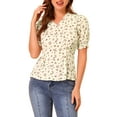 thumbnail image 5 of INSPIRE CHIC Women's V Neck Short Sleeves Tops Button Decor Floral Blouse XS Apricot, 5 of 7