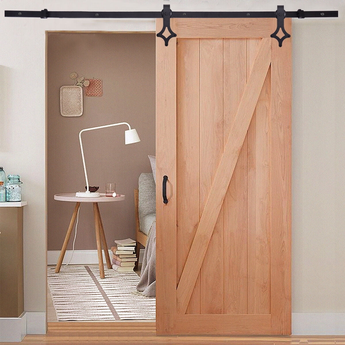 Kepooman 6 ft Sliding Barn Door Hardware Kit, Carbon Steel Door Track Hardware Tools - Fit 35" Wide Door Panel Kepooman 6 ft Sliding Barn Door Hardware Kit, Carbon Steel Door Track Hardware Tools - Fit 35" Wide Door Panel