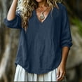 thumbnail image 4 of hoksml Women's Cotton V Neck Blouse, 3/4 Puff Sleeve Crinkle Top, Loose Casual Shirt for Daily and Summer Wear, 4 of 6