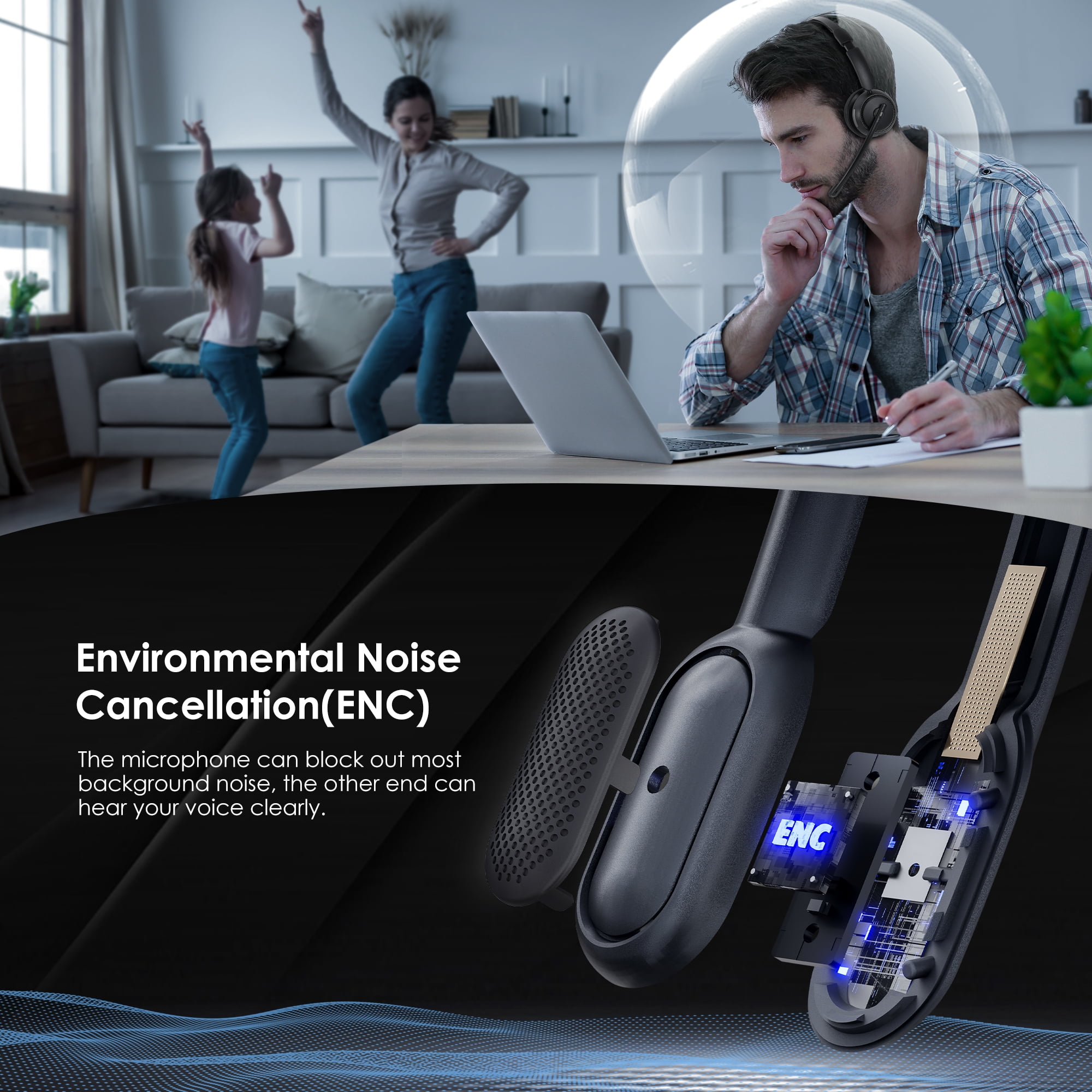 Swiifome Computer Bluetooth Wireless Headset V5.4 with ANC & ENC, with QCC USB Dongle, with Flip-to-Mute Microphone for Work from Home/Call Center/Office/PC/Laptop/Computer/Zoom/Teams