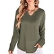 thumbnail image 3 of Blusas para Mujer, de Punto Gofre, de Larga, con Cuello en V y Muescas, Informales, Modernas, de Color Liso, Holgadas. Verde S, 3 of 8