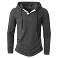 thumbnail image 3 of XIAONU Mens Hoodies Ribbed Button V Neck Long Sleeve Hooded Sweatshirt Solid Color Vintage Slim Fit Pullover Drawstring Hoodie Top, 3 of 9