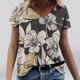 thumbnail image 3 of Camiseta informal para mujer con estampado floral y cuello en V, manga corta, jersey, blusa, tops Fridja  zx4034, 3 of 5
