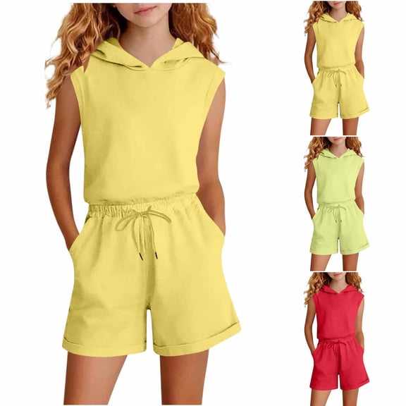 Rvasteizo Toddler Loungewear Solid Sleeveless Hooded Pocket Pullover Long Sleeve Base Top and Pants 2 Piece Outfits for Boys Girls