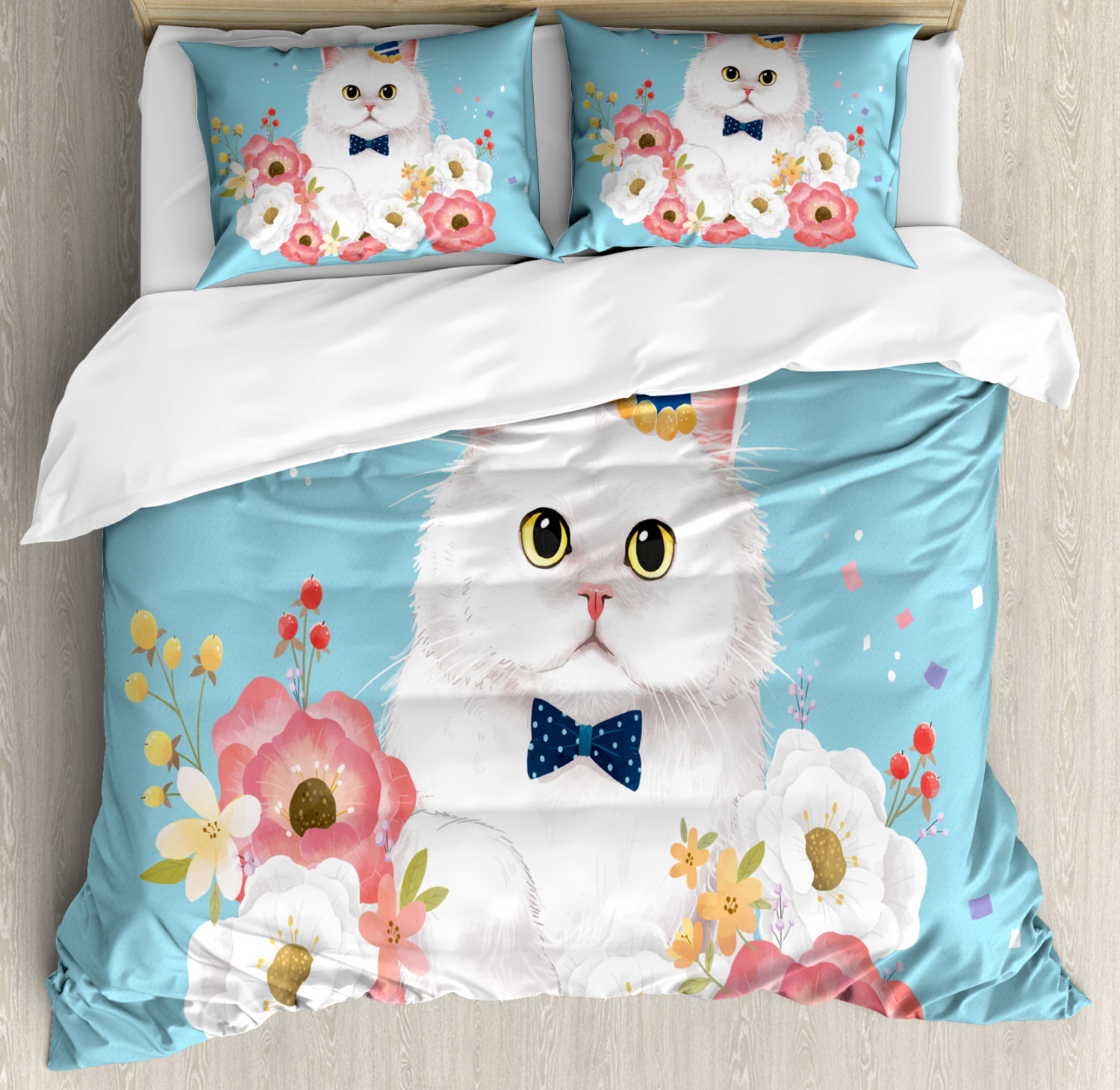 CUDDLE CATS DOUBLE DUVET COVER AND PILLOWCASE SET KITTENS BEDDING 