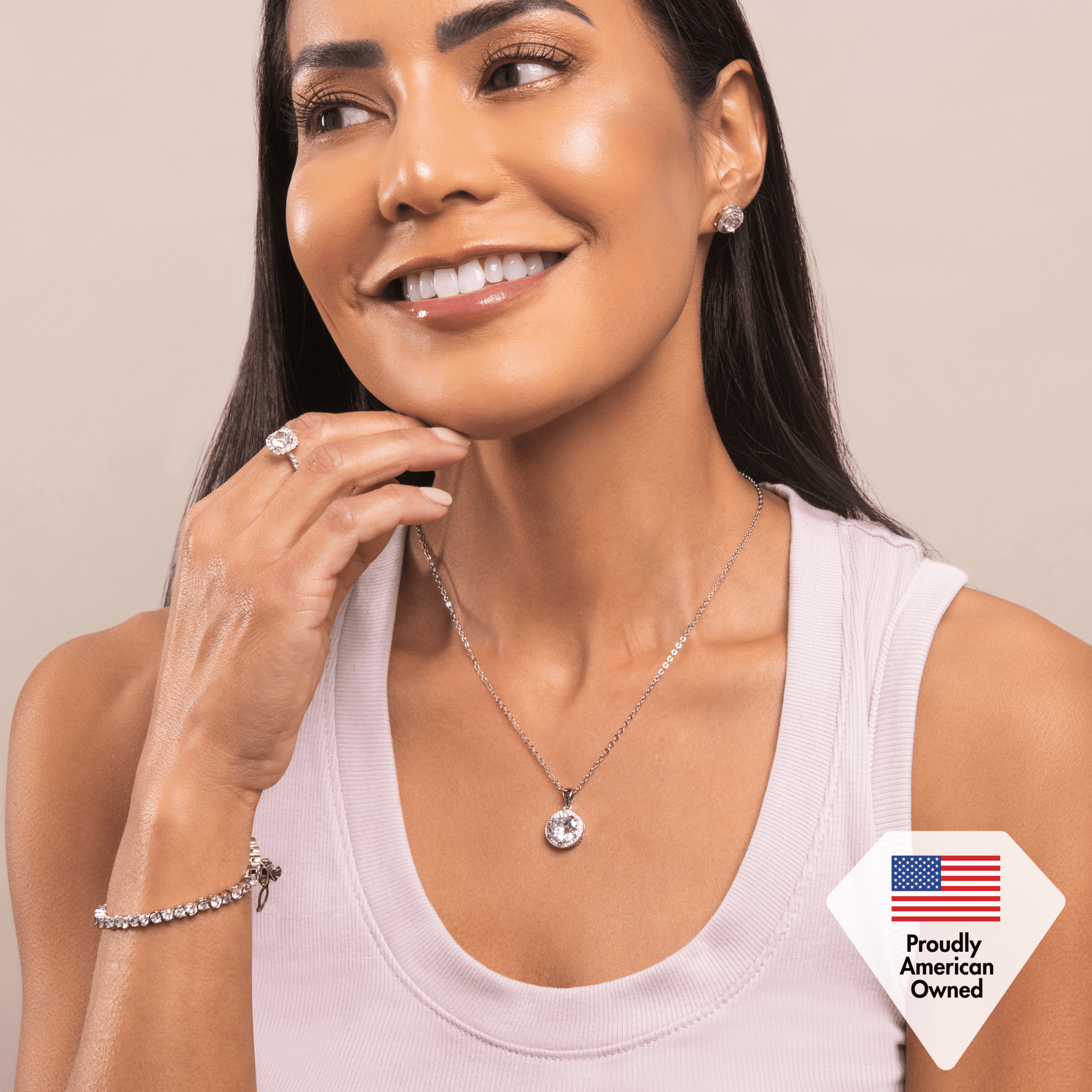 Cate & Chloe Sophia 18k Rose Gold Plated Halo Necklace with Simulated Diamond Crystals for Women