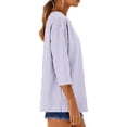 thumbnail image 5 of Women's Loose Fit Flannel Plaid Top Shirt Blouse 3/4 Sleeve V Neck Button Up Casual Daily Wear Work Office Vacation Fashion Essential Gift for Women | CSEONE,Purple L, 5 of 9