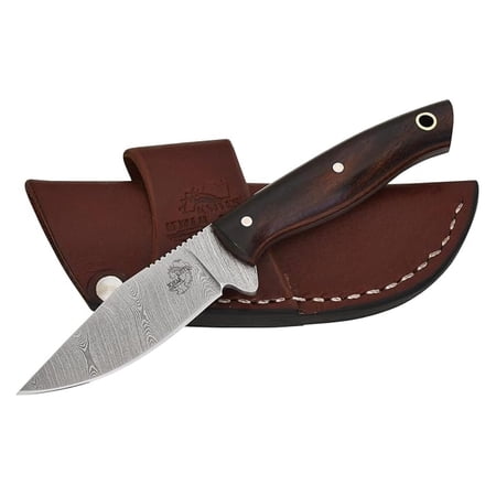 Fixed Blade EDC with Horizontal Carry Sheath - Small Hunting Knives - Damascus Skinning Knife - Knife with Leather Sheath Stabilized Handle (3196-IRW)