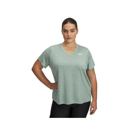 Under Armour GREEN/WHITE Women's Tech Twist V-Neck Short Sleeve Tee, US 3X