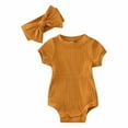 thumbnail image 1 of Gibobby Mameluco niña de manga corta para niños y niñas, mono acanalado de Color sólido para recién nacidos con diademas para niños, ropa(Marrón, 0-3 Meses), 1 of 5