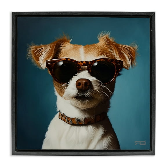 Stupell Industries Cool Dog on Blue Animals & Insects Painting Black Floater Framed Canvas Art Print Wall Art, 18 x 18