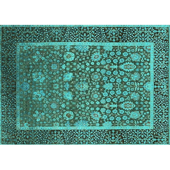 Ahgly Company Machine Washable Indoor Rectangle Oriental Turquoise Blue Industrial Area Rugs, 5' x 8'