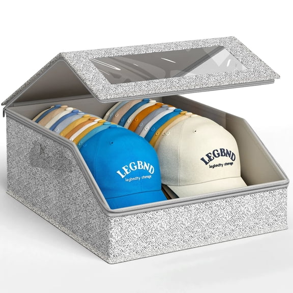 Foldable Baseball Cap Storage Box with Clear Lid, Dust Proof Hat Organizer Holder for Closet, Stackable Hat Container for Baseball Caps, Dad Hats, Travel Hat Storage Bin