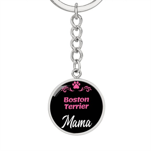 Dog Mom Keyring Boston Terrier Mama Circle Keychain Stainless Steel or 18k Gold