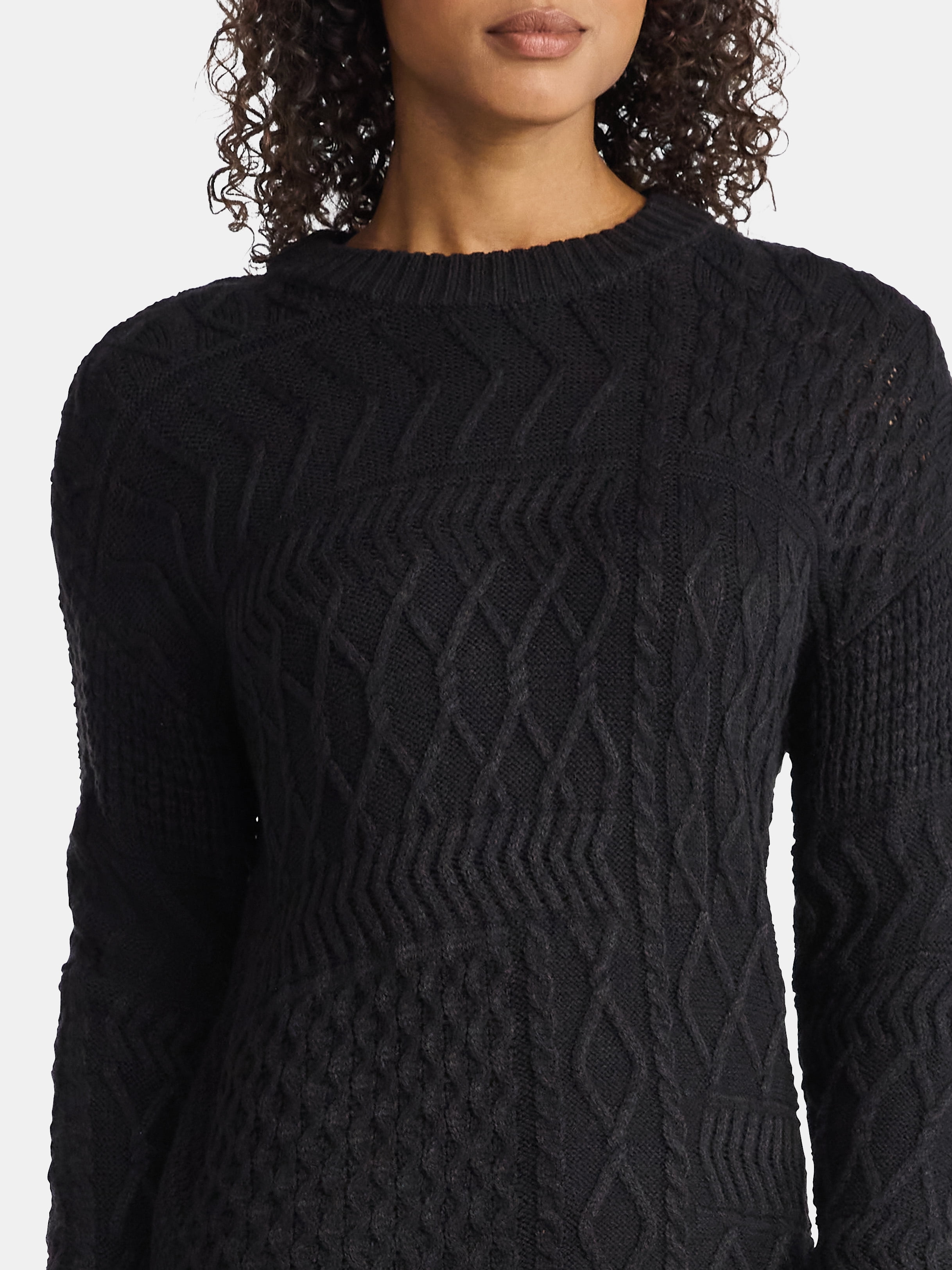 Time and Tru Women’s and Women’s Plus Mixed Stitch Sweater, Midweight, Sizes XS-4X