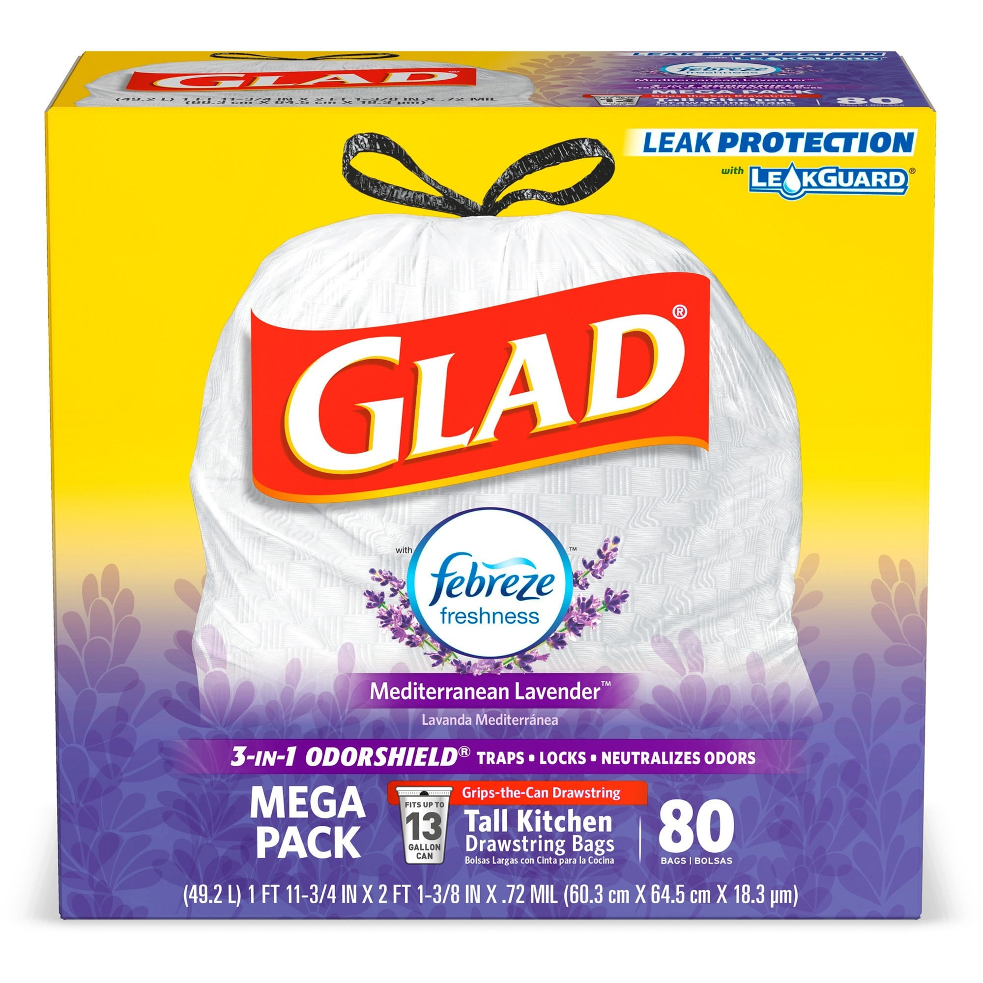 Glad, CLO78902, ForceFlex Tall Kitchen Drawstring Trash Bags, 80 / Box