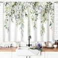 thumbnail image 4 of 2Pcs Eucalyptus Botanical Leaves Floral Kitchen Window Curtains Over Sink Boho Farmhouse Flower Leaf Small Window Treatment Sage Green Cafe Short Curtains for Bathroom, 4 of 5