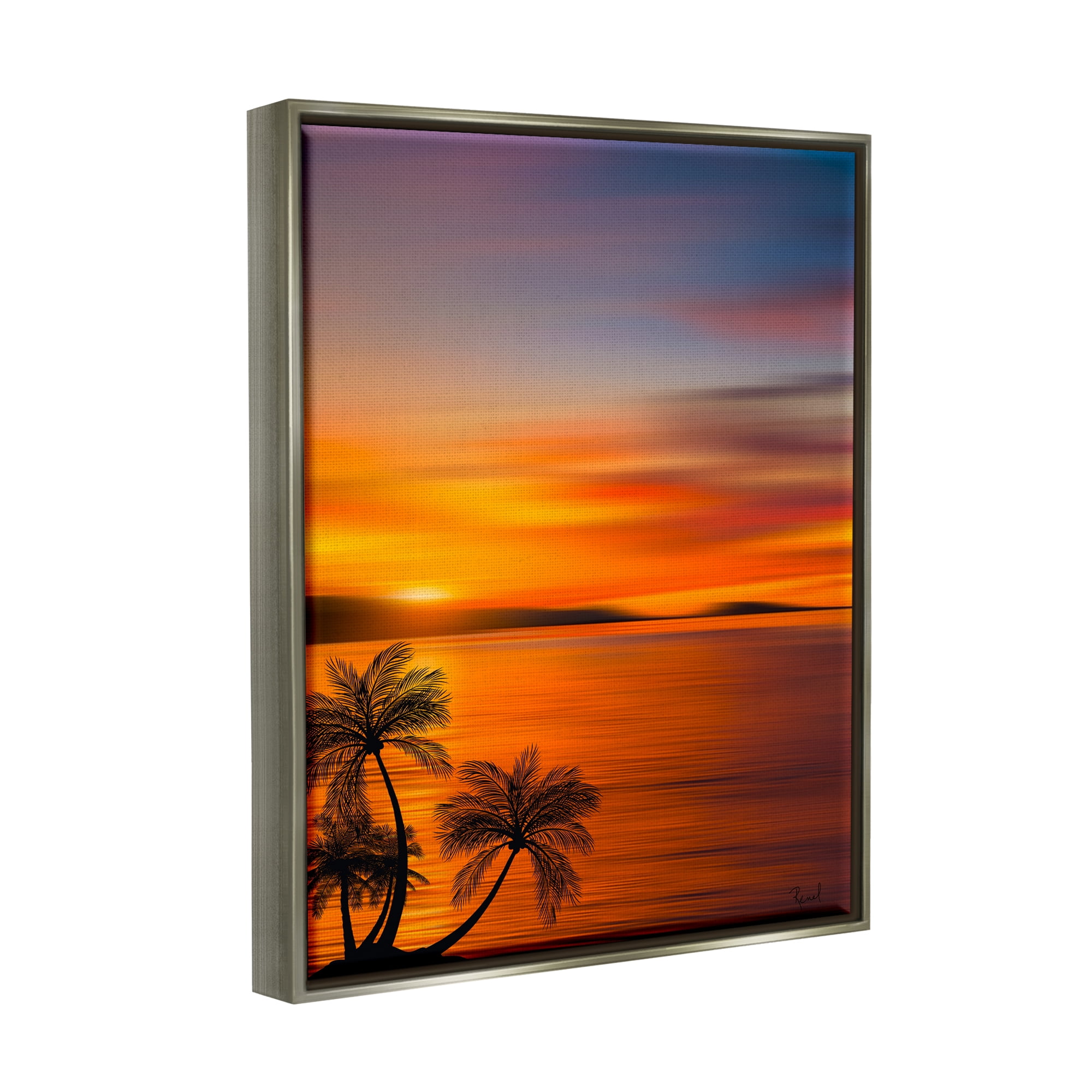 Stupell Industries Pleasant View Sunset Landscape Painting Gray Floater Framed Canvas Art Print Wall Art, 25 x 31