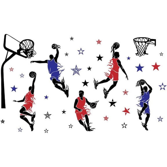Basketball Player Wall Sticker Colorful Decors Sports Wall Decals Basketball Slam Dunk Wall Decals