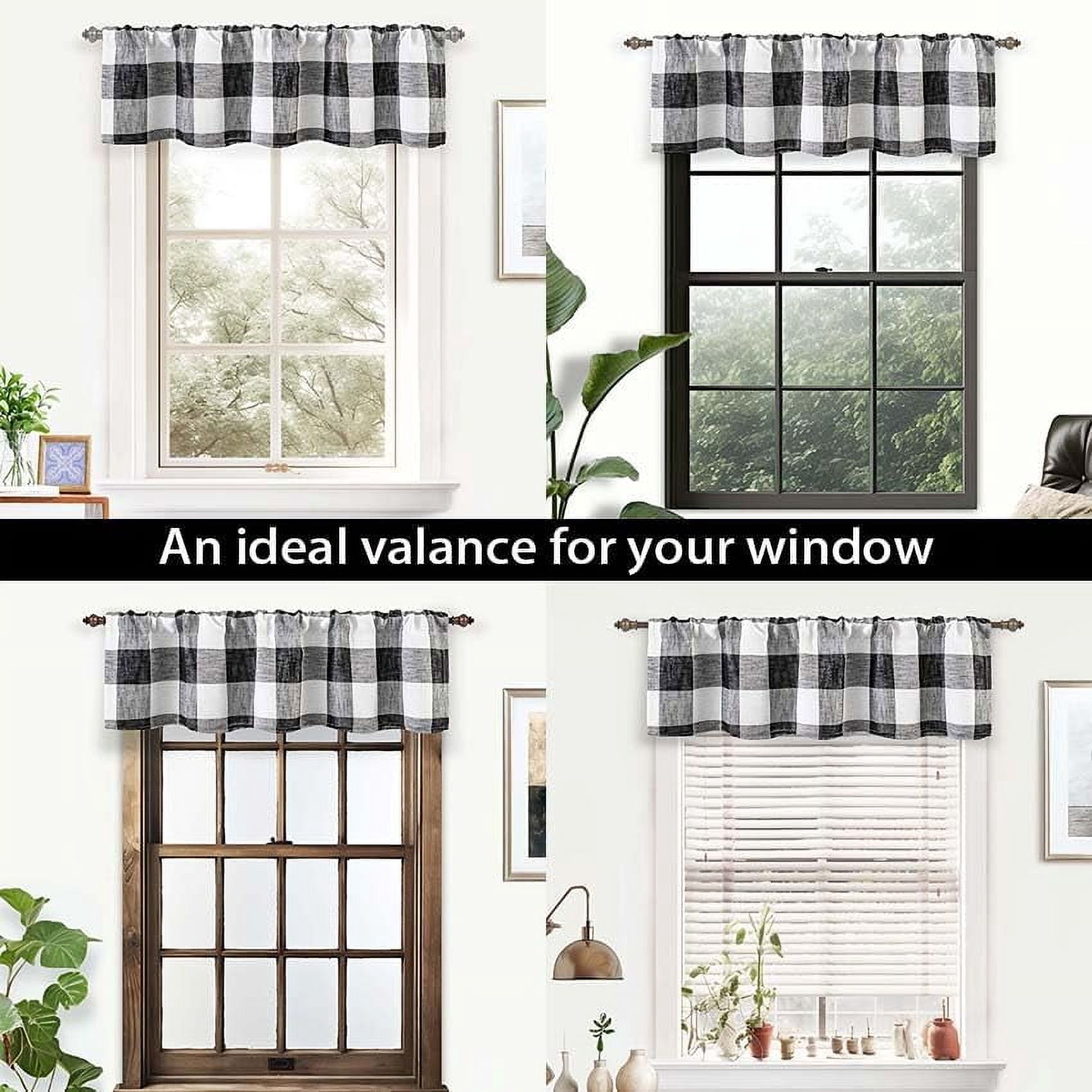 DriftAway  Buffalo Check Woven Plaid Pattern Lined Blackout Rod Pocket Window Curtain Valance Black 52" width x 14 " length