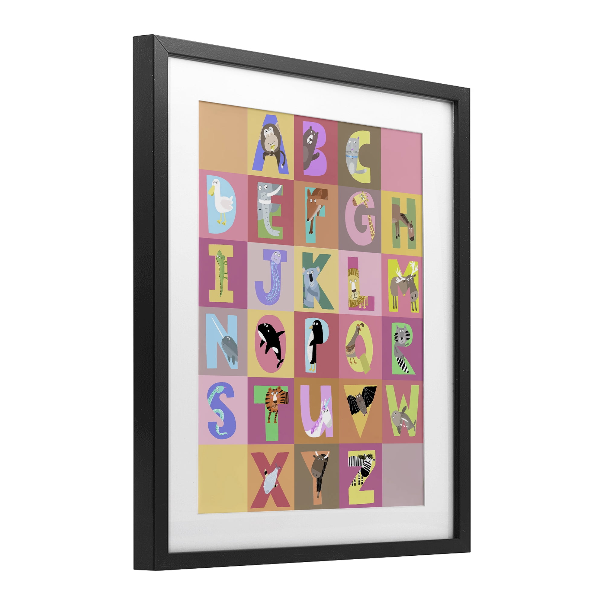 Stupell Industries Animal Alphabet in Pink Black Framed Print Under Glass, design by Carla Daly